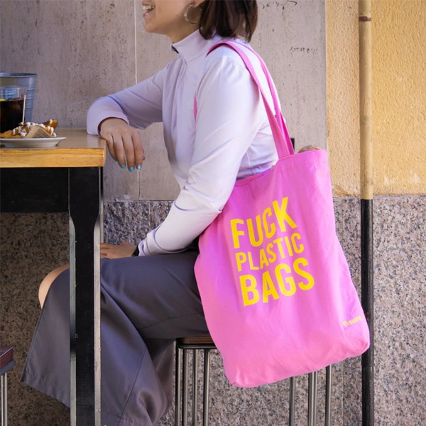 Tote bag fuck plastic rosa (3)