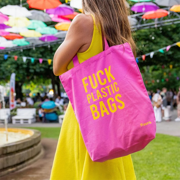 Tote bag fuck plastic rosa (2)